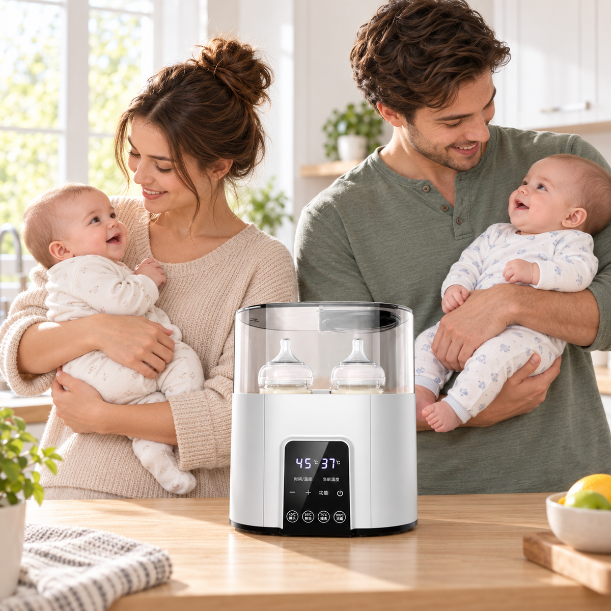 Chauffe biberon double pour parents de jumeaux 