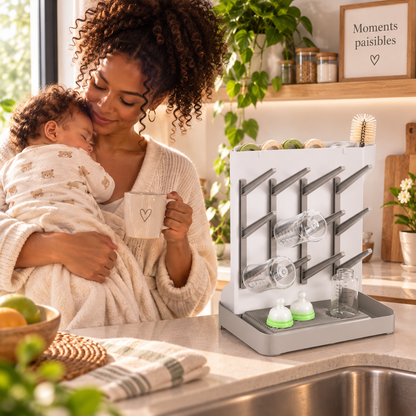 Moment serein pour maman et bébé grâce à egouttoir biberon