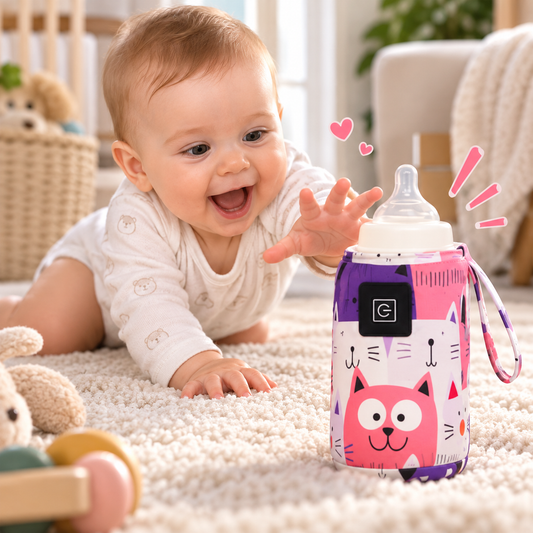 Bébé attiré par chauffe biberon portable 