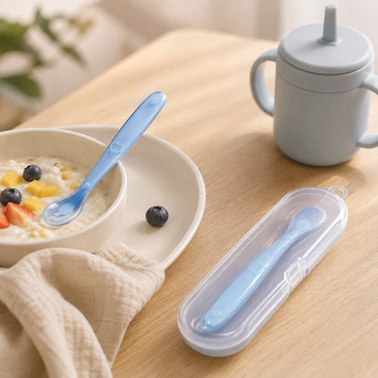 cuillère pour bebe dans bol étui à coté