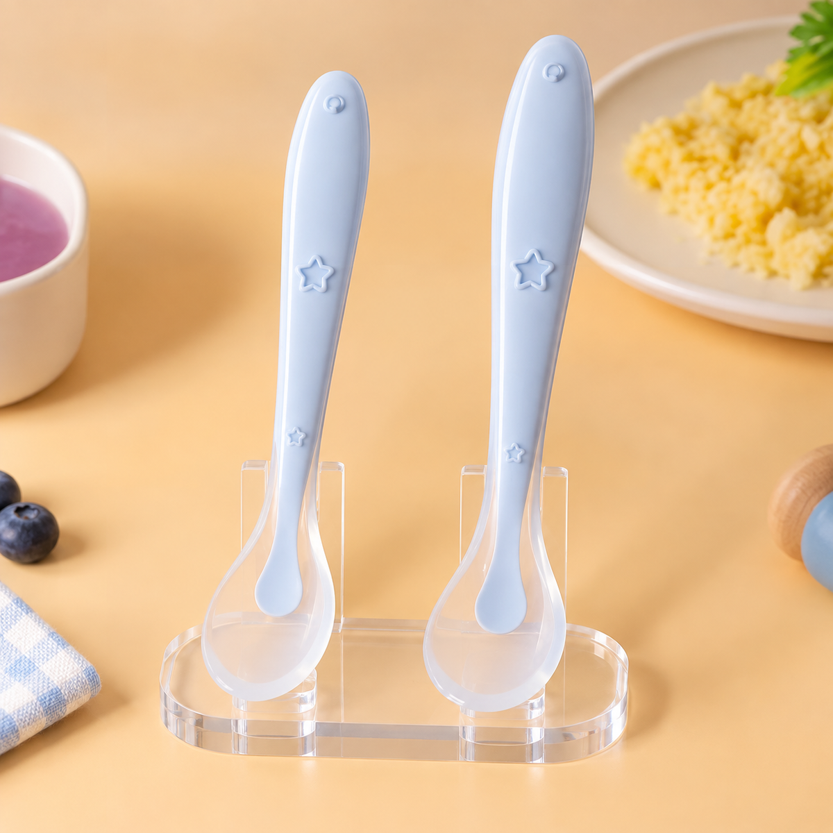 Duo de cuilleres bebe bleu pastel