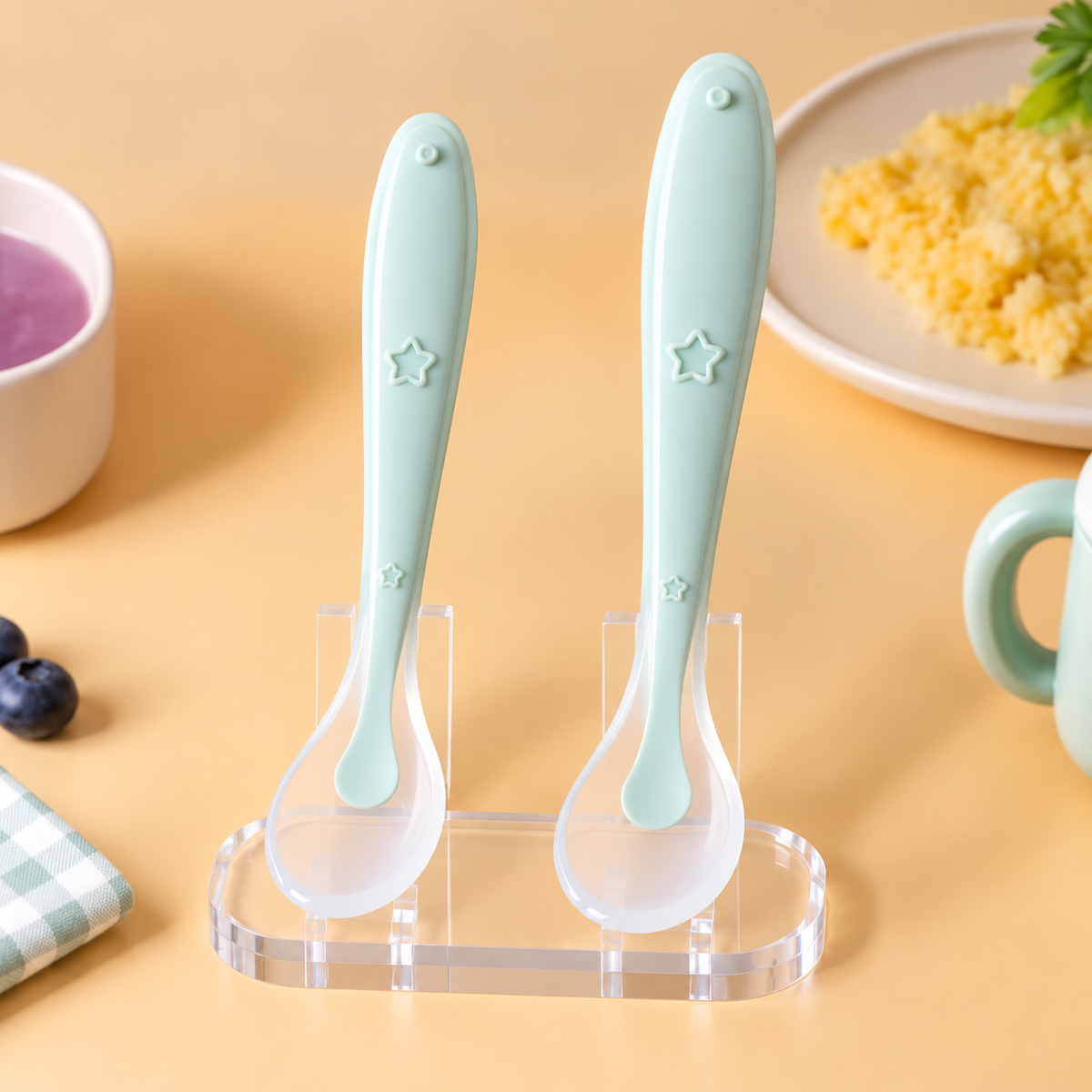 Duo de cuilleres bebe vert menthe pastel