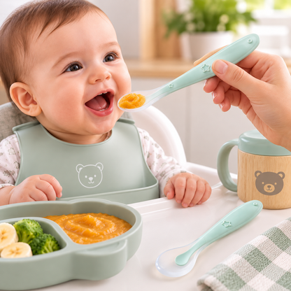 Repas joyeux avec cuilleres bebe